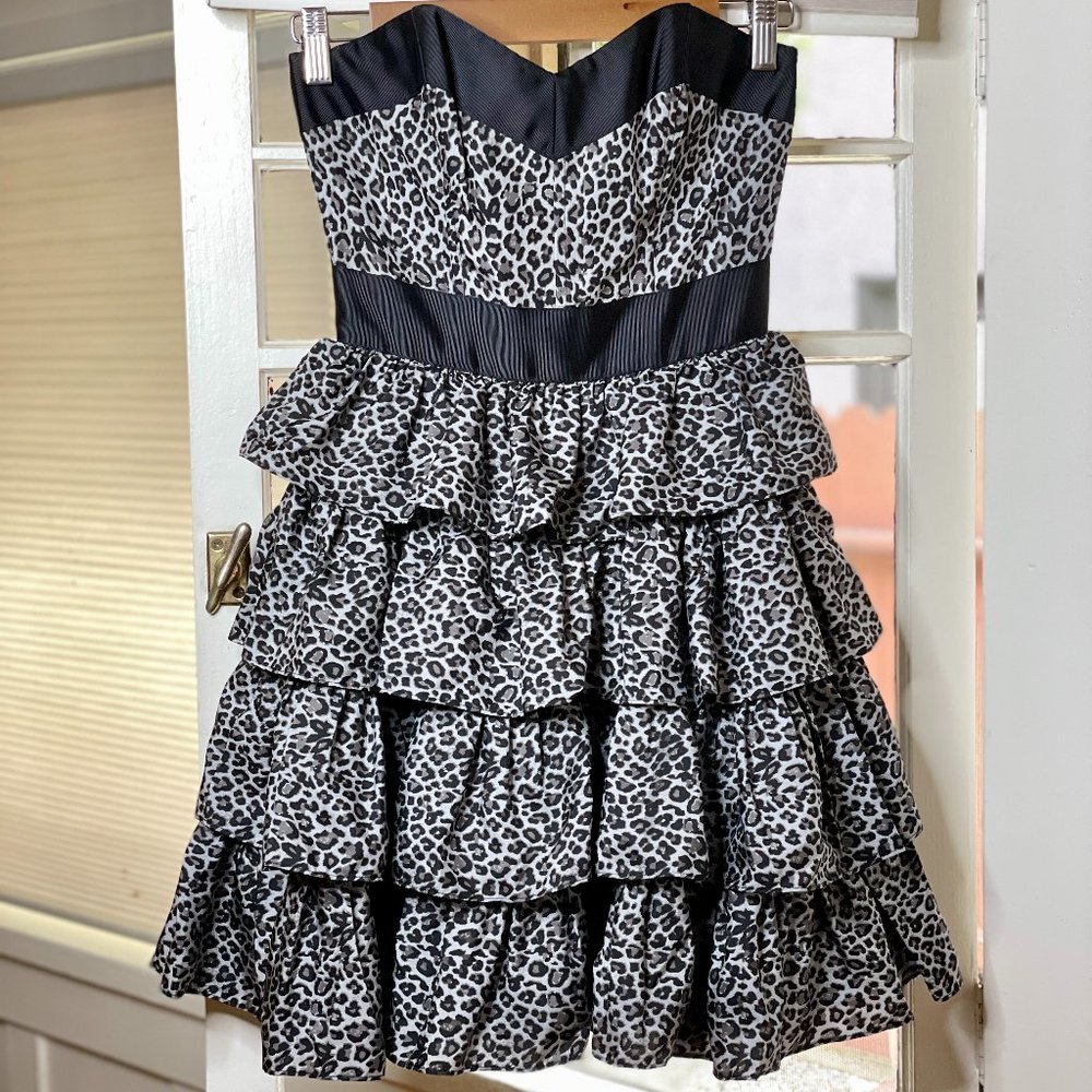 Betsey Johnson 90's Y2K Silk Leopard Cheetah Ruffled Corset Top Dress Size 0